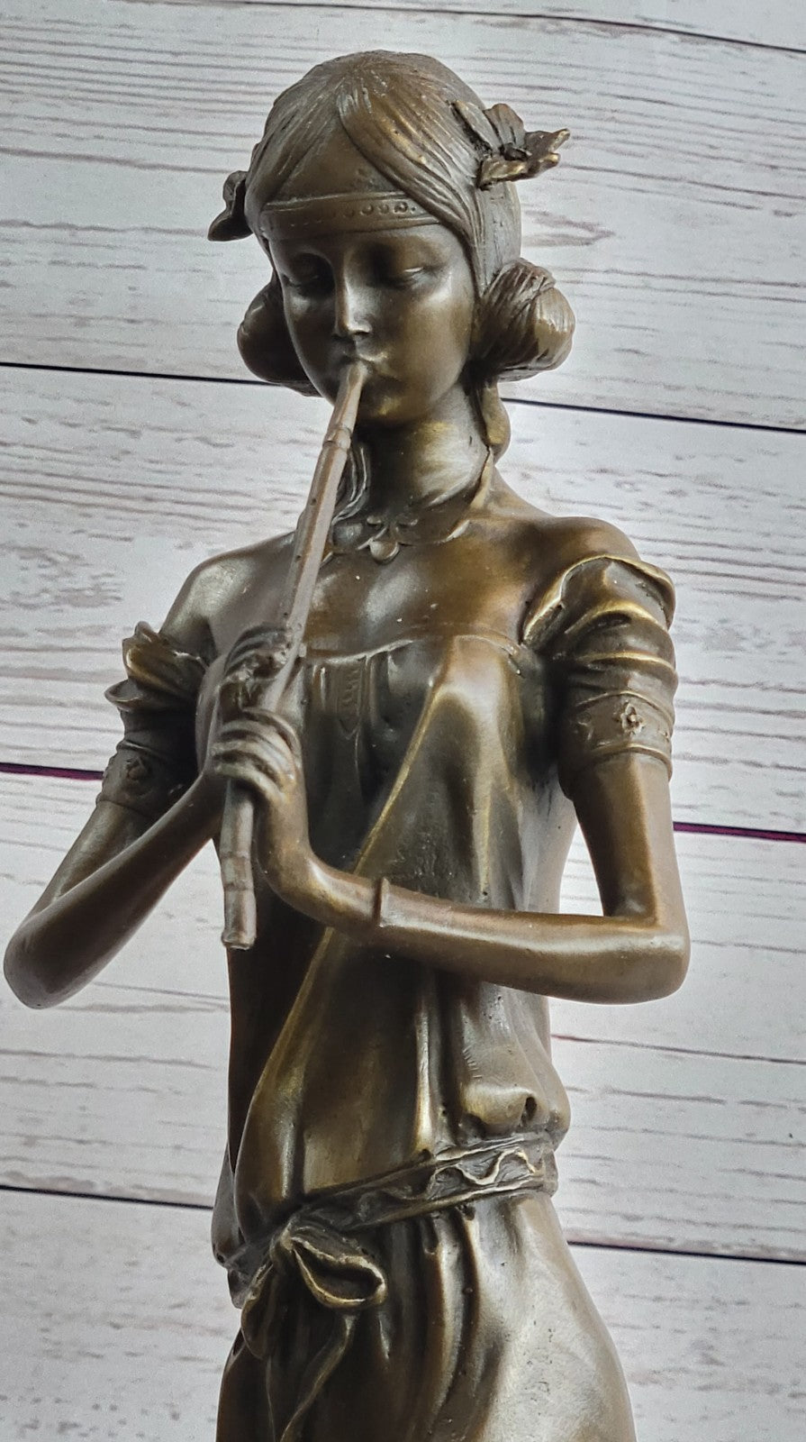 Art Nouveau Deco Female Pan Player Musical Music Classic Artwork Bronze Statue