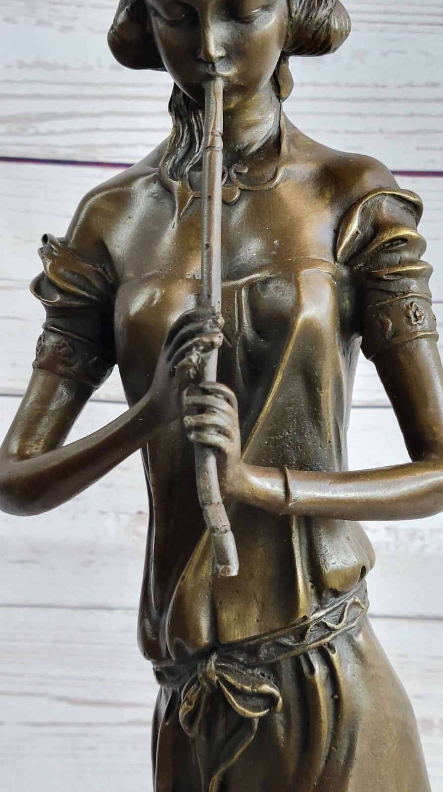 Art Nouveau Deco Female Pan Player Musical Music Classic Artwork Bronze Statue