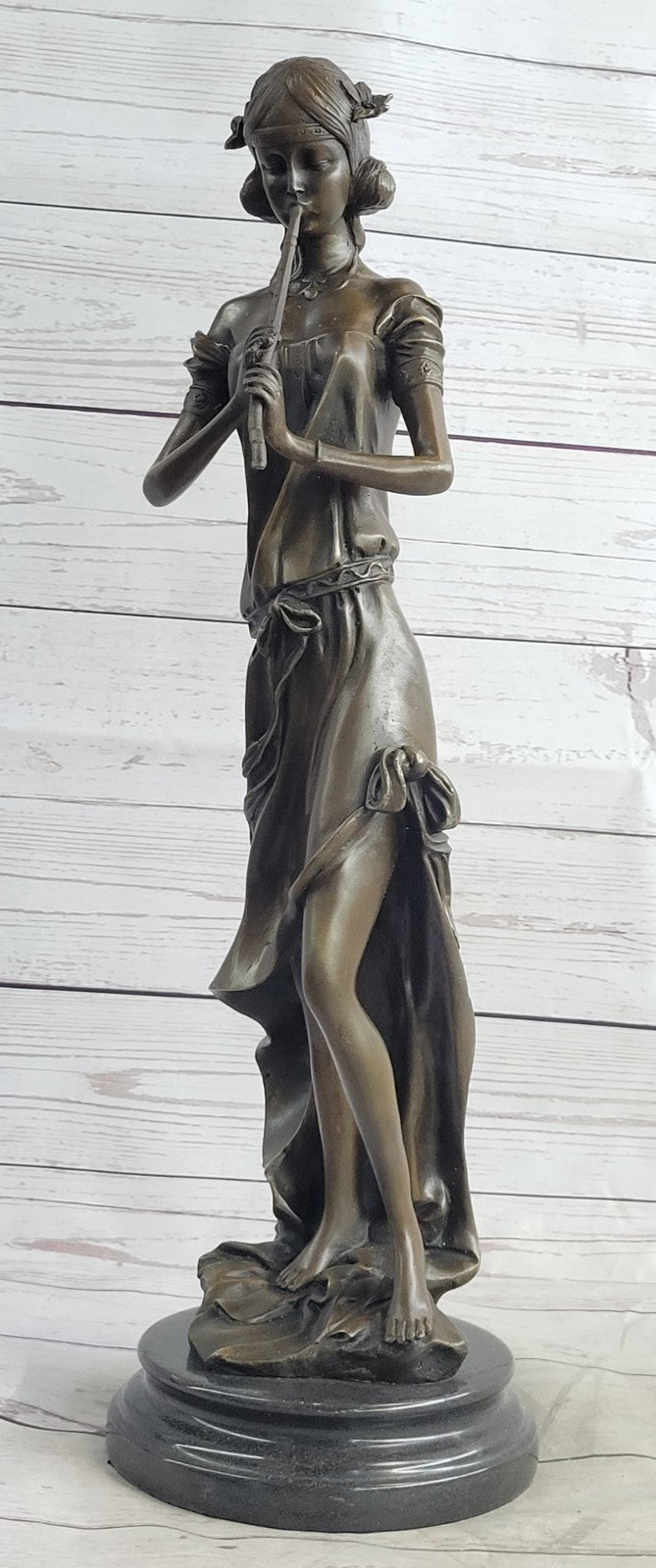 Art Nouveau Deco Female Pan Player Musical Music Classic Artwork Bronze Statue