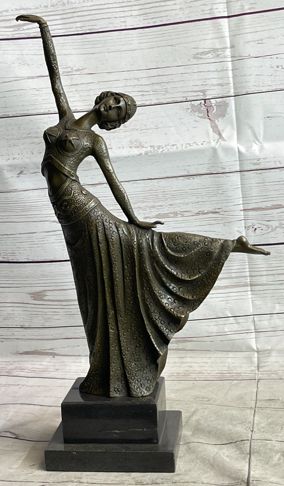 Signed Chiparus Elegant Dancer Extend her Legs Apart Bronze Sculpture Figurine