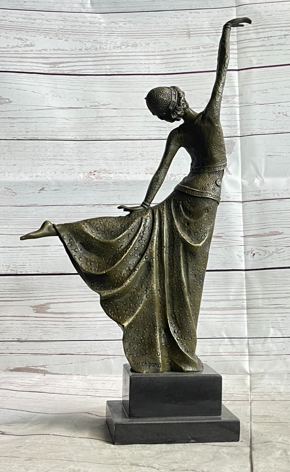 Signed Chiparus Elegant Dancer Extend her Legs Apart Bronze Sculpture Figurine