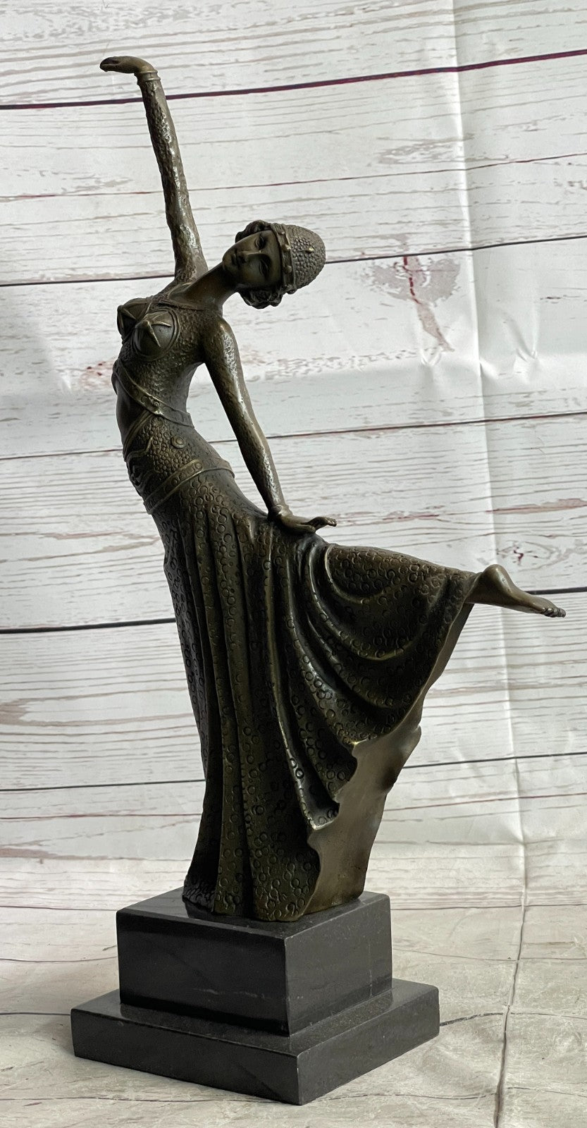 Signed Chiparus Elegant Dancer Extend her Legs Apart Bronze Sculpture Figurine