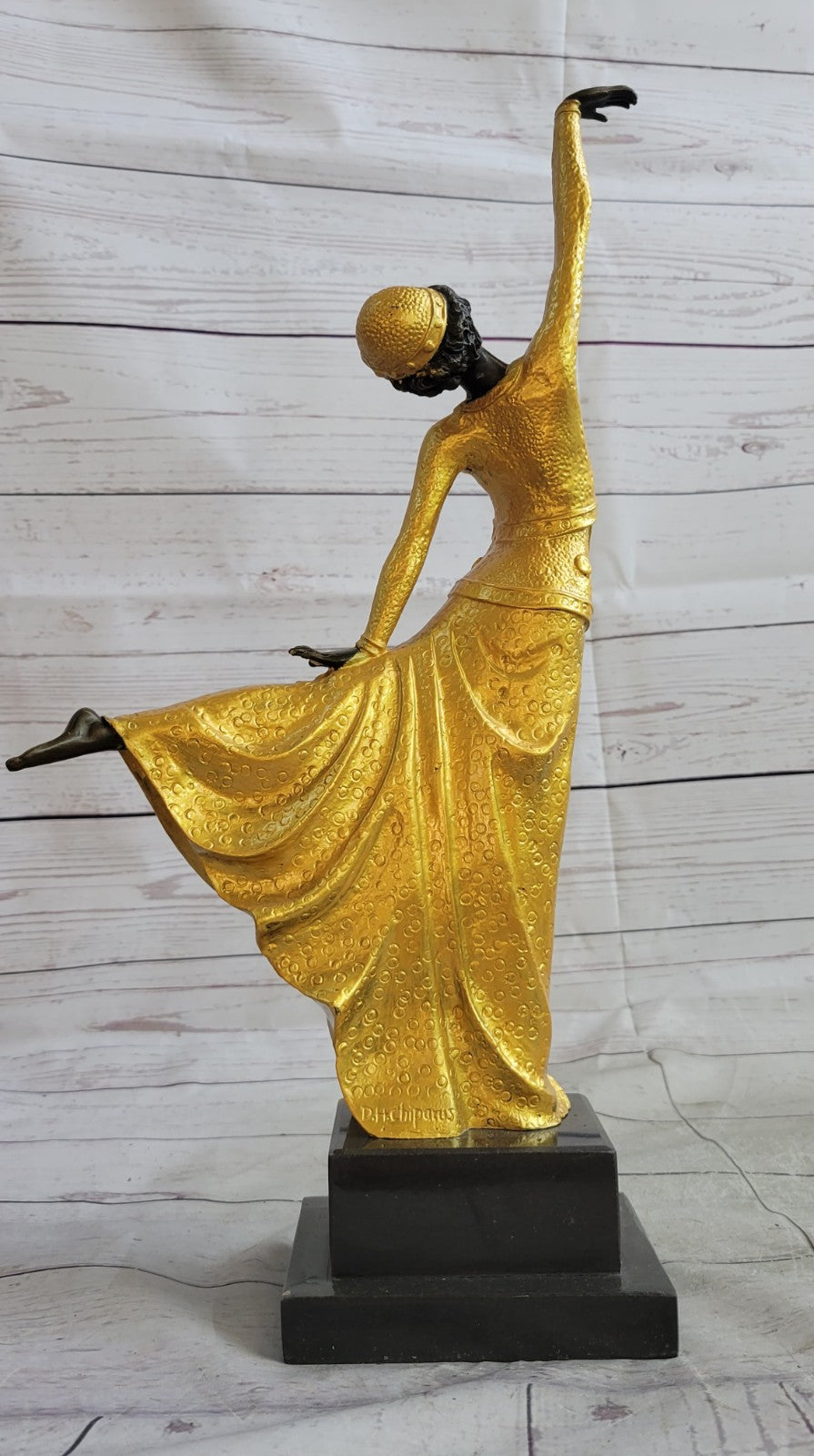 Signed Chiparus Elegant Dancer Extend her Legs Apart Bronze Sculpture Figurine