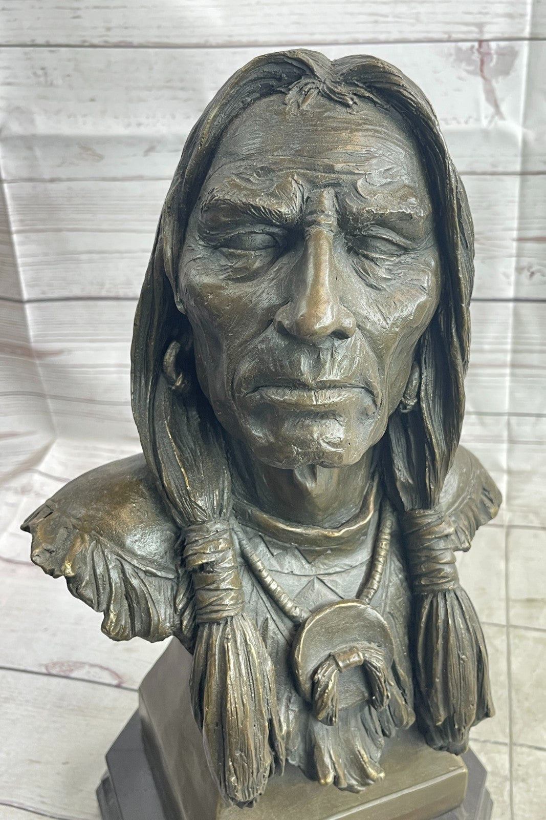 Signed Hot Cast original Milo Indian Chief Bust Bronze Sculpture Cultural Figure