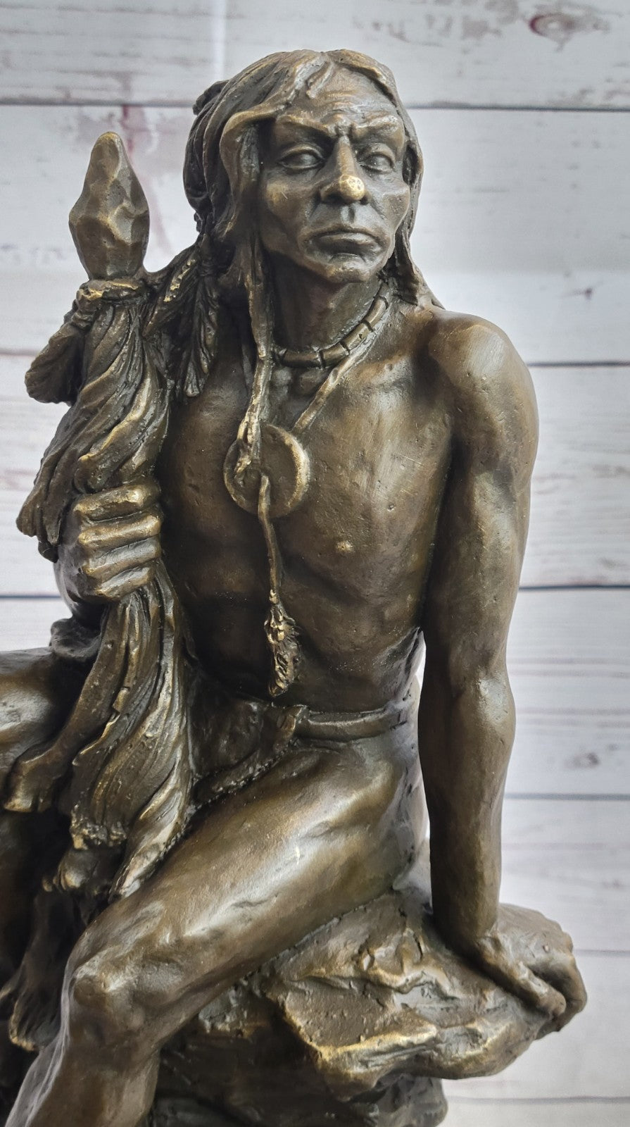 Native American Indian Warrior Chief Bronze Bust Sculpture Statue Figurine Art