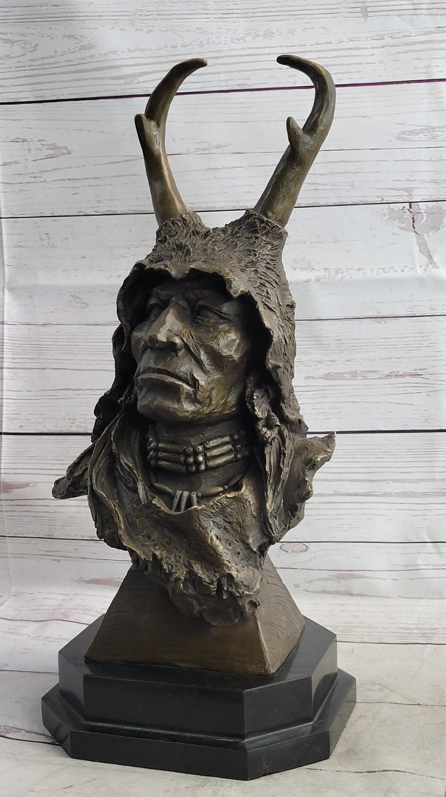 Native American Art Indian Chief Southwerstern Bronze Bust Sculpture Statue LRGE