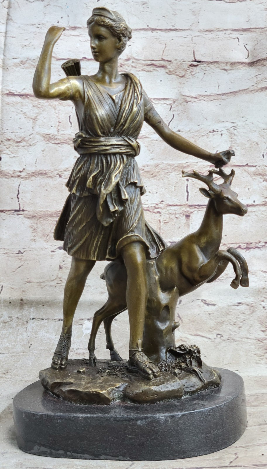 12" Tall Hot Cast Diana The Huntress Artemis Goddess Bronze Sculpture Statue 