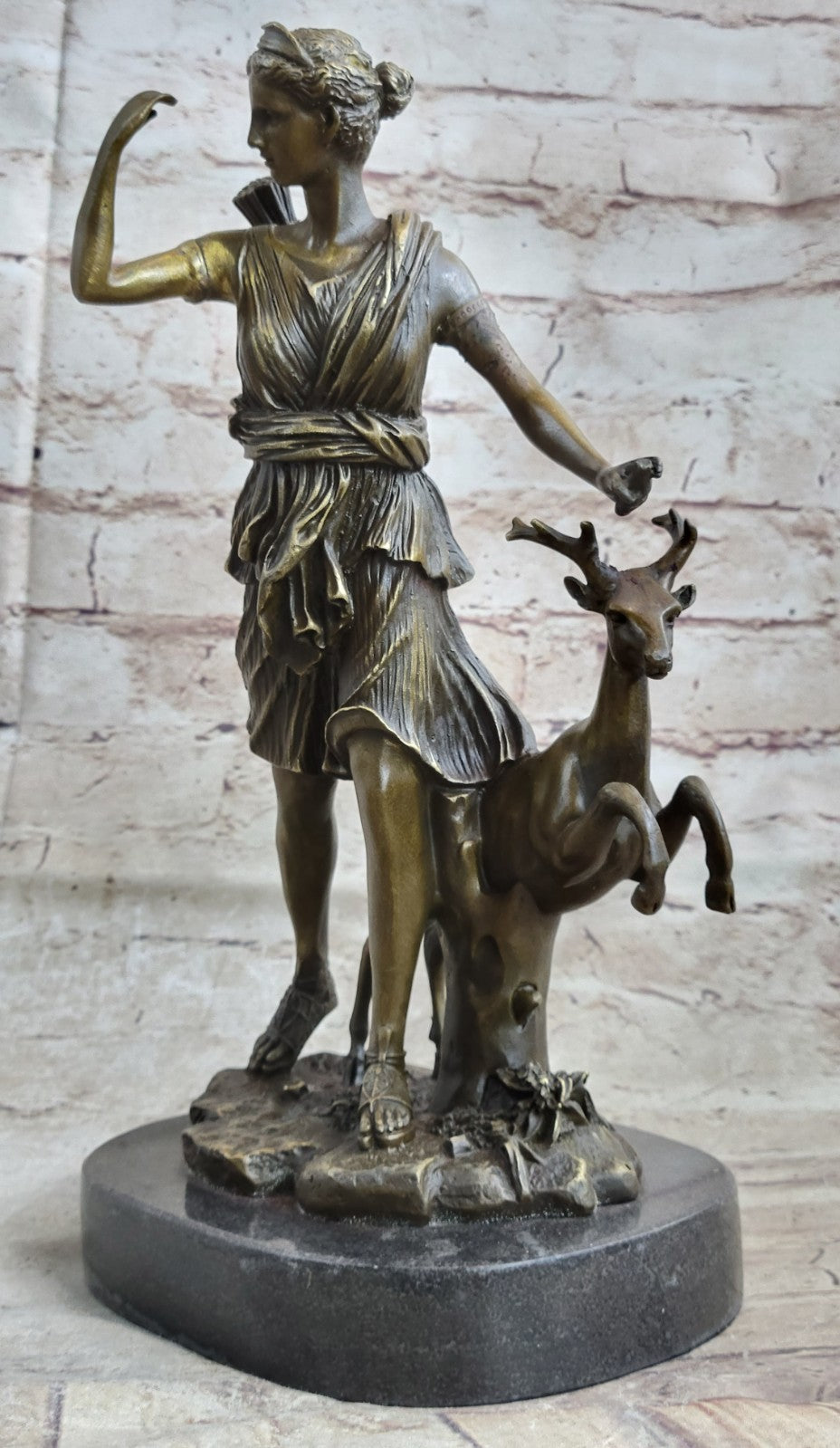 12" Tall Hot Cast Diana The Huntress Artemis Goddess Bronze Sculpture Statue 