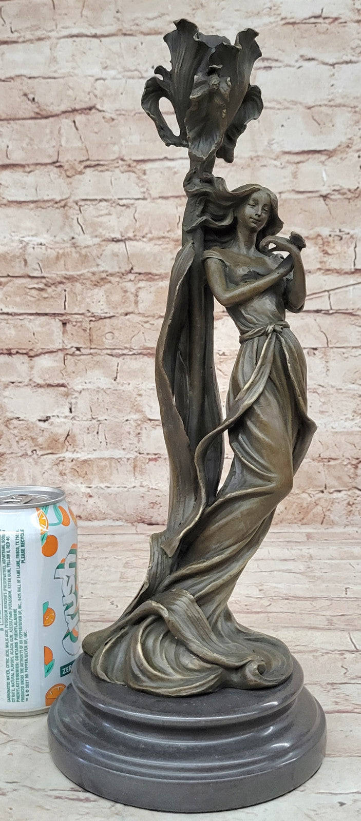 Signed Milo Art Nouveau Bronze Lady Candle Holder Statue Figurine Decor