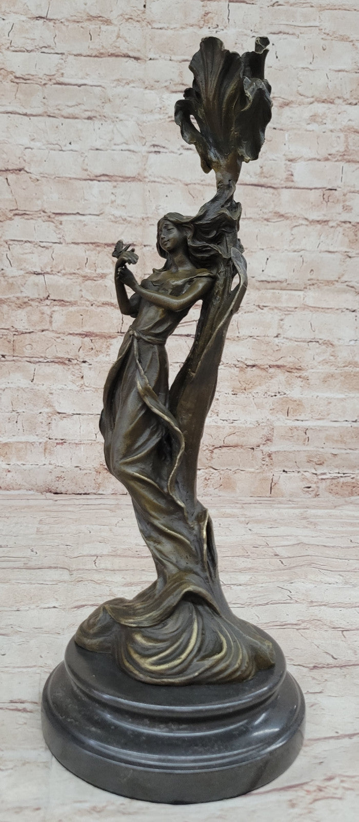 Elegant Wood Nymph Candleholder - Bronze Sculpture for Dining Room Gift