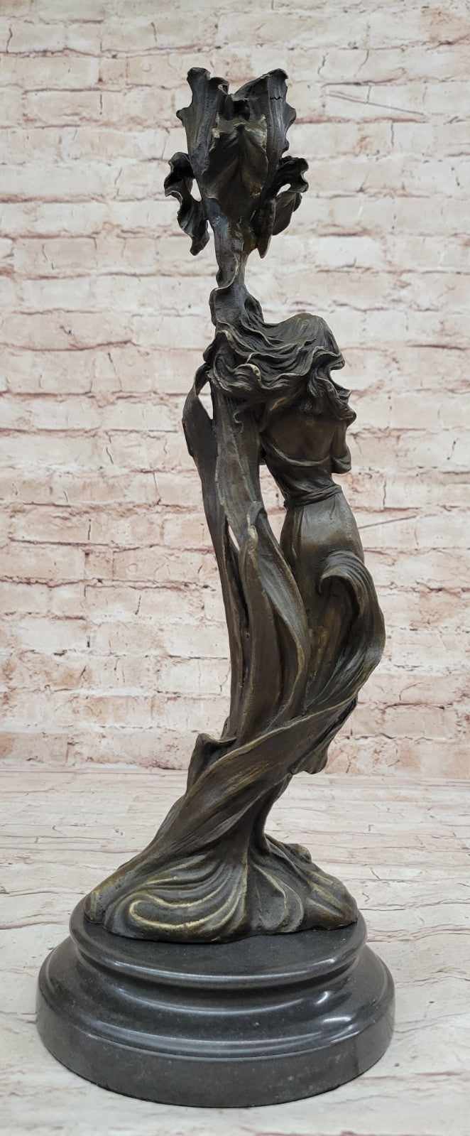 Elegant Wood Nymph Candleholder - Bronze Sculpture for Dining Room Gift