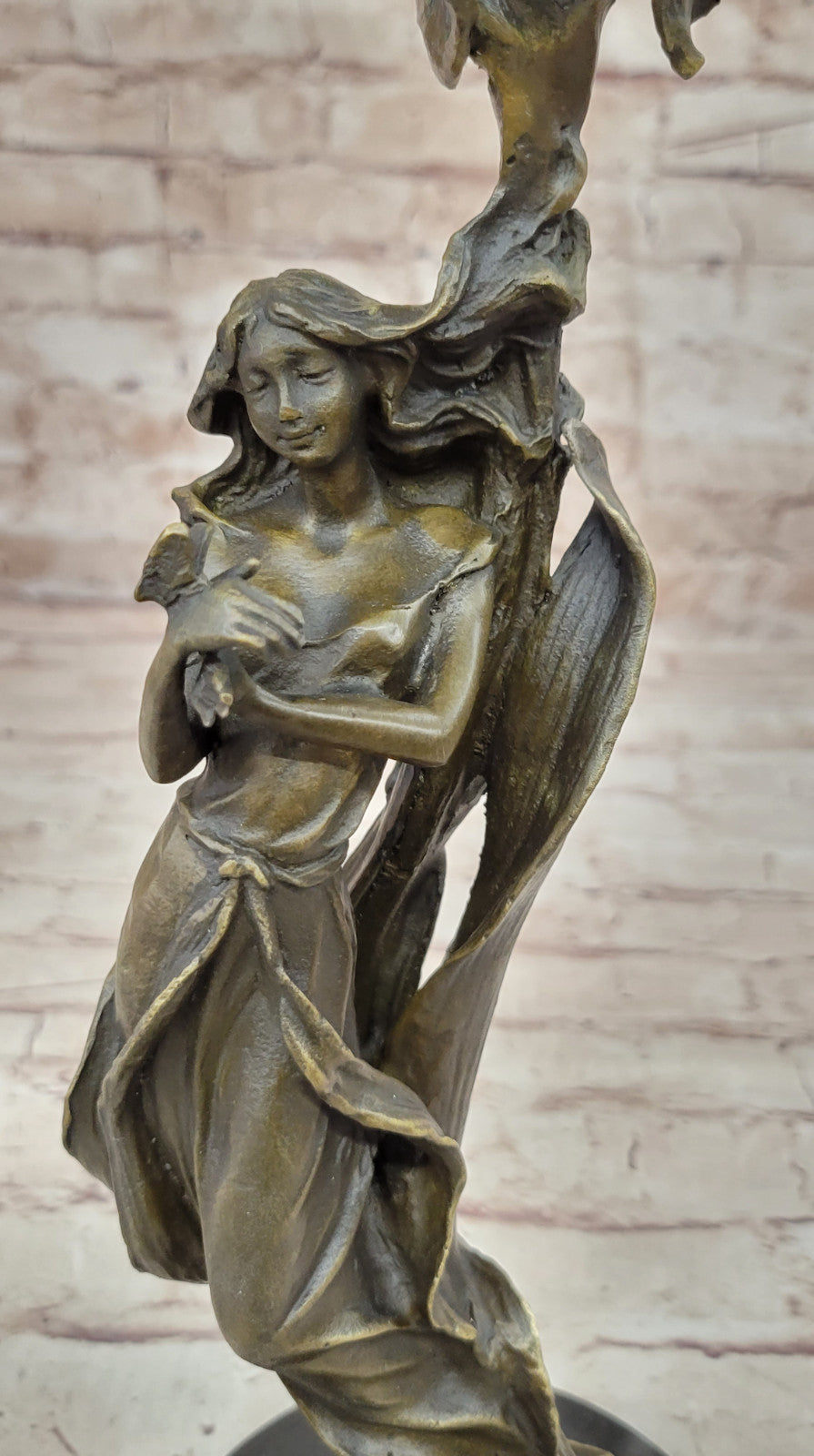 Elegant Wood Nymph Candleholder - Bronze Sculpture for Dining Room Gift