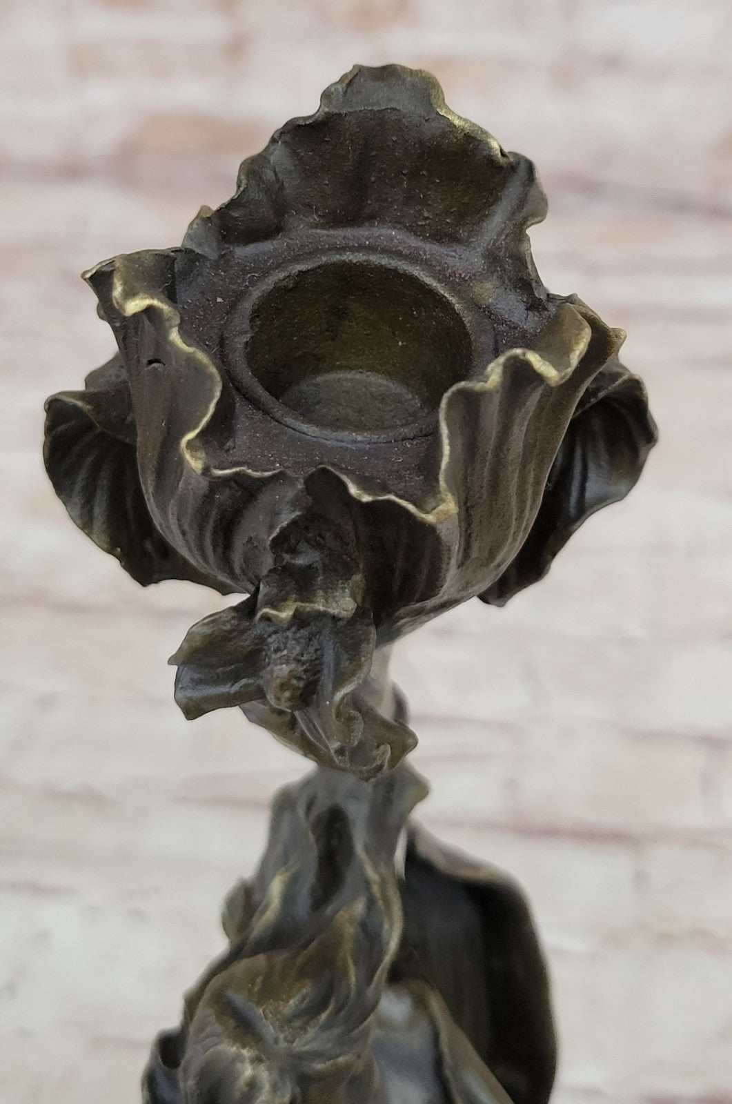 Elegant Wood Nymph Candleholder - Bronze Sculpture for Dining Room Gift