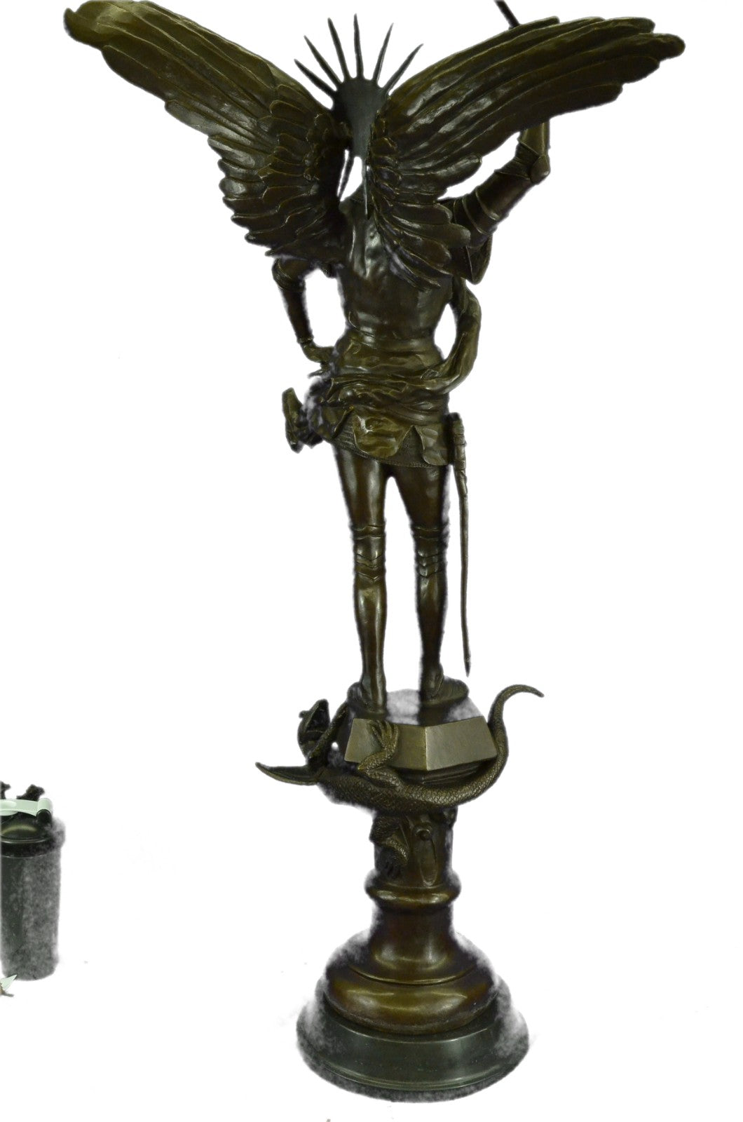 Large 53" Tall Archangel with Sword Bronze Marble Sculpture Statue Figurine Deco