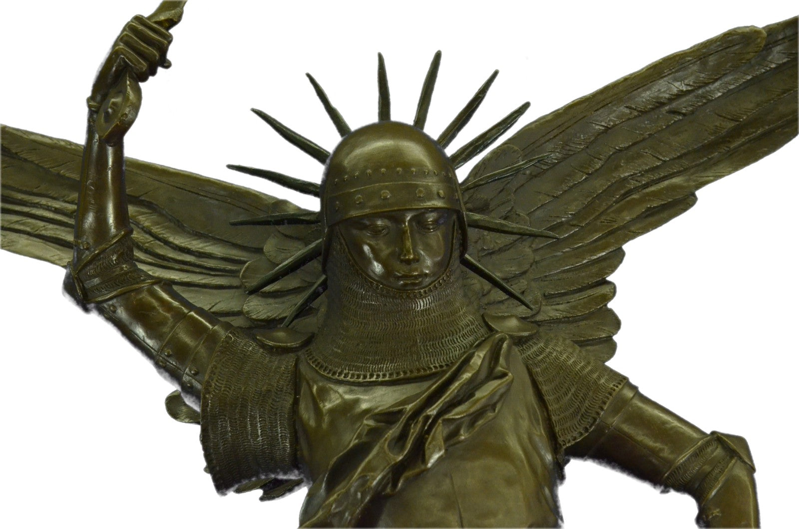 Large 53" Tall Archangel with Sword Bronze Marble Sculpture Statue Figurine Deco