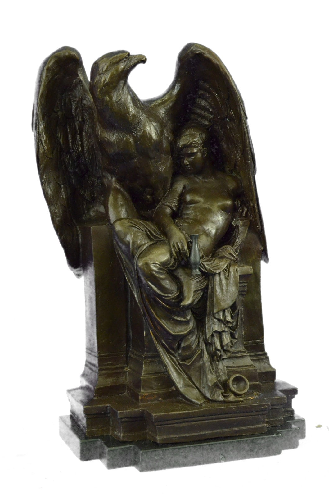 Bronze Sculpture Collector Edition Large Eagle With Nude Young Male Figure