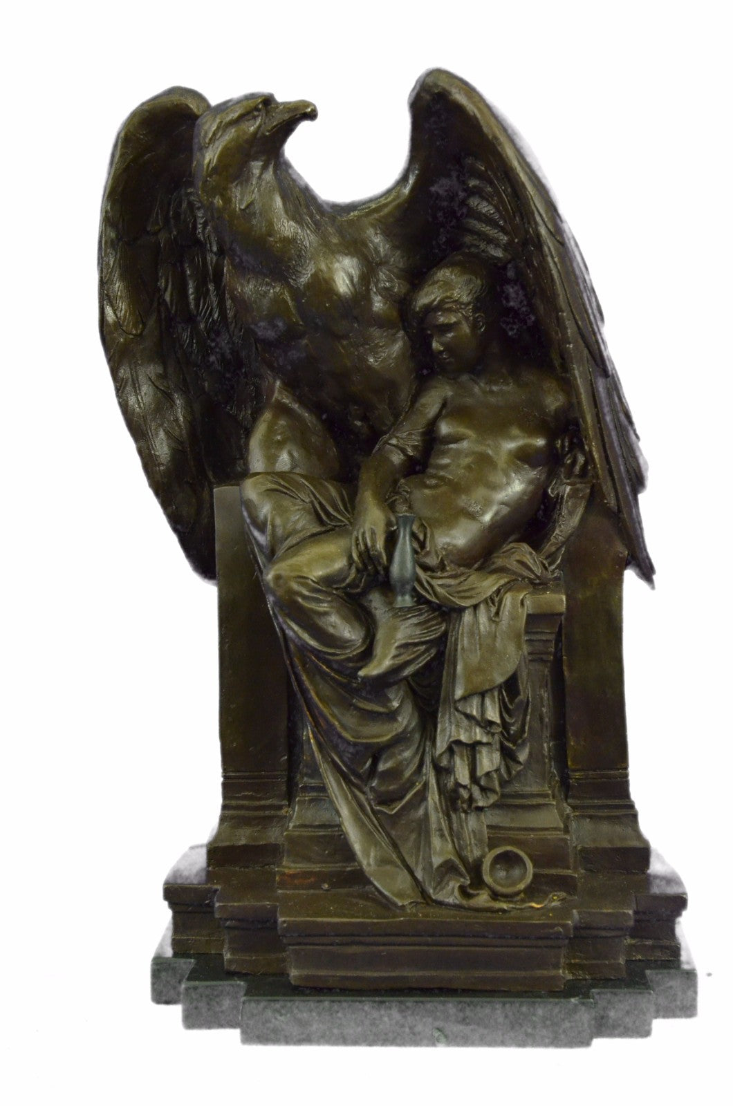 Bronze Sculpture Collector Edition Large Eagle With Nude Young Male Figure