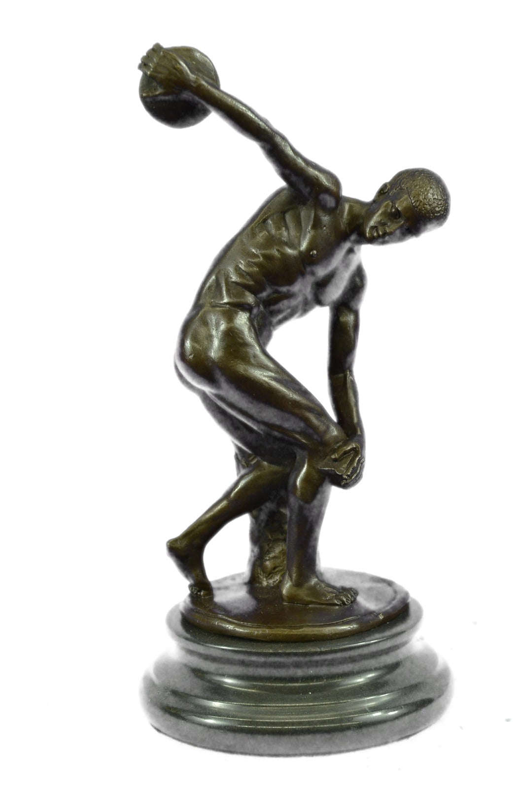 Vintage, CAST BRONZE FIGURE OF A DISCUS THROWER, old Grecian style approx 10"