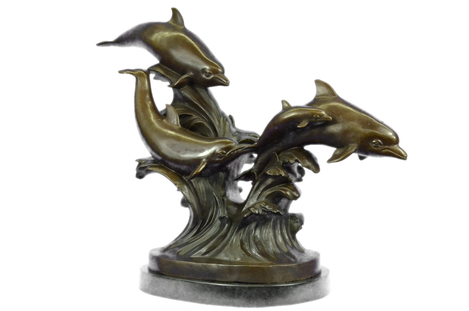 5 Dolphins Riding a Wave Bronze Sculpture Hot Cast Classic Artwork Marine Figure