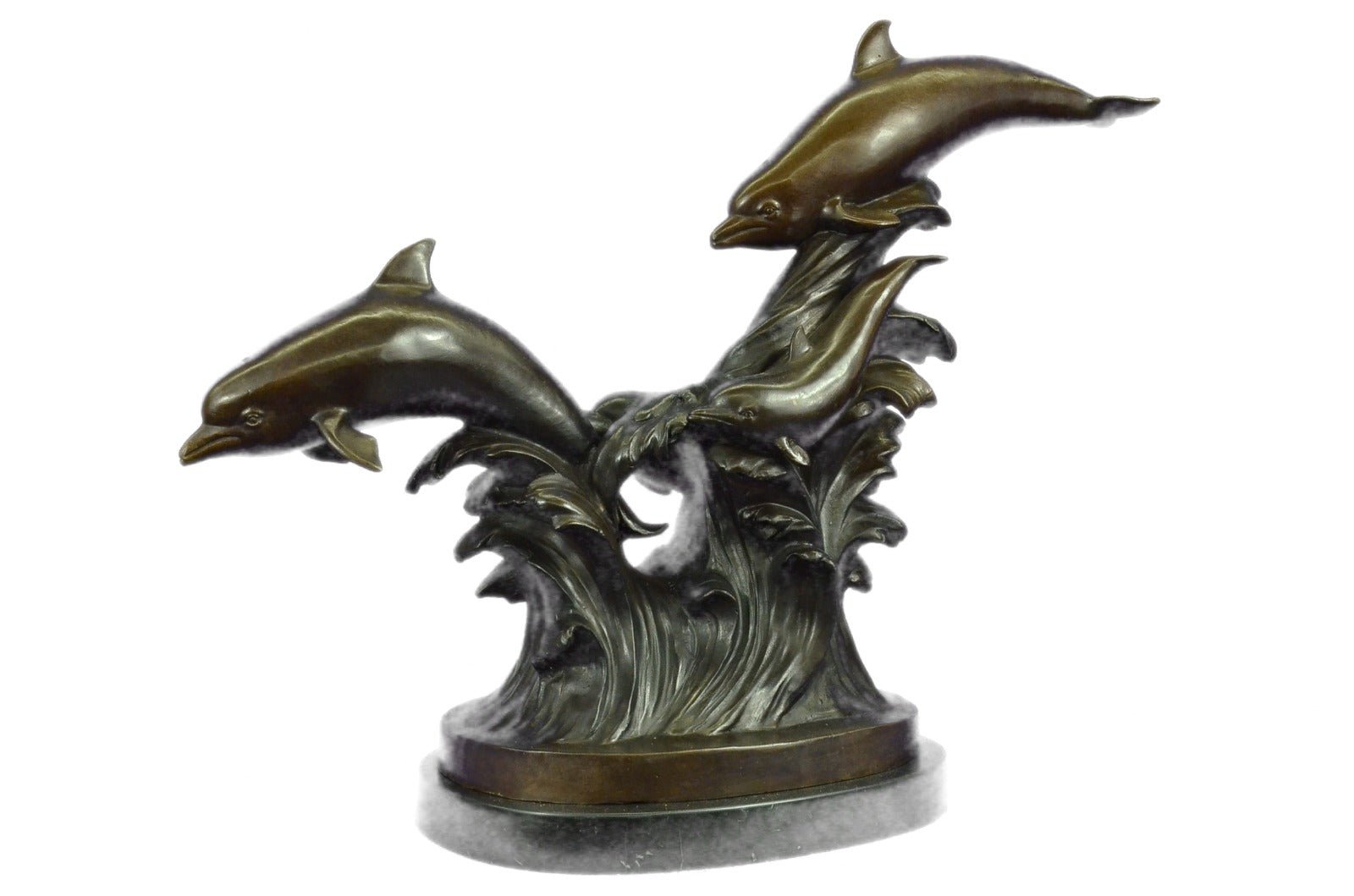 5 Dolphins Riding a Wave Bronze Sculpture Hot Cast Classic Artwork Marine Figure