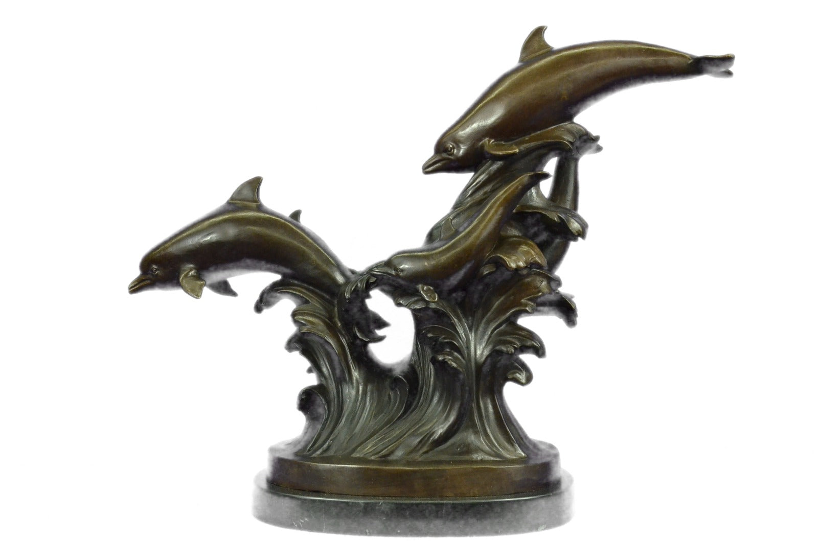 5 Dolphins Riding a Wave Bronze Sculpture Hot Cast Classic Artwork Marine Figure