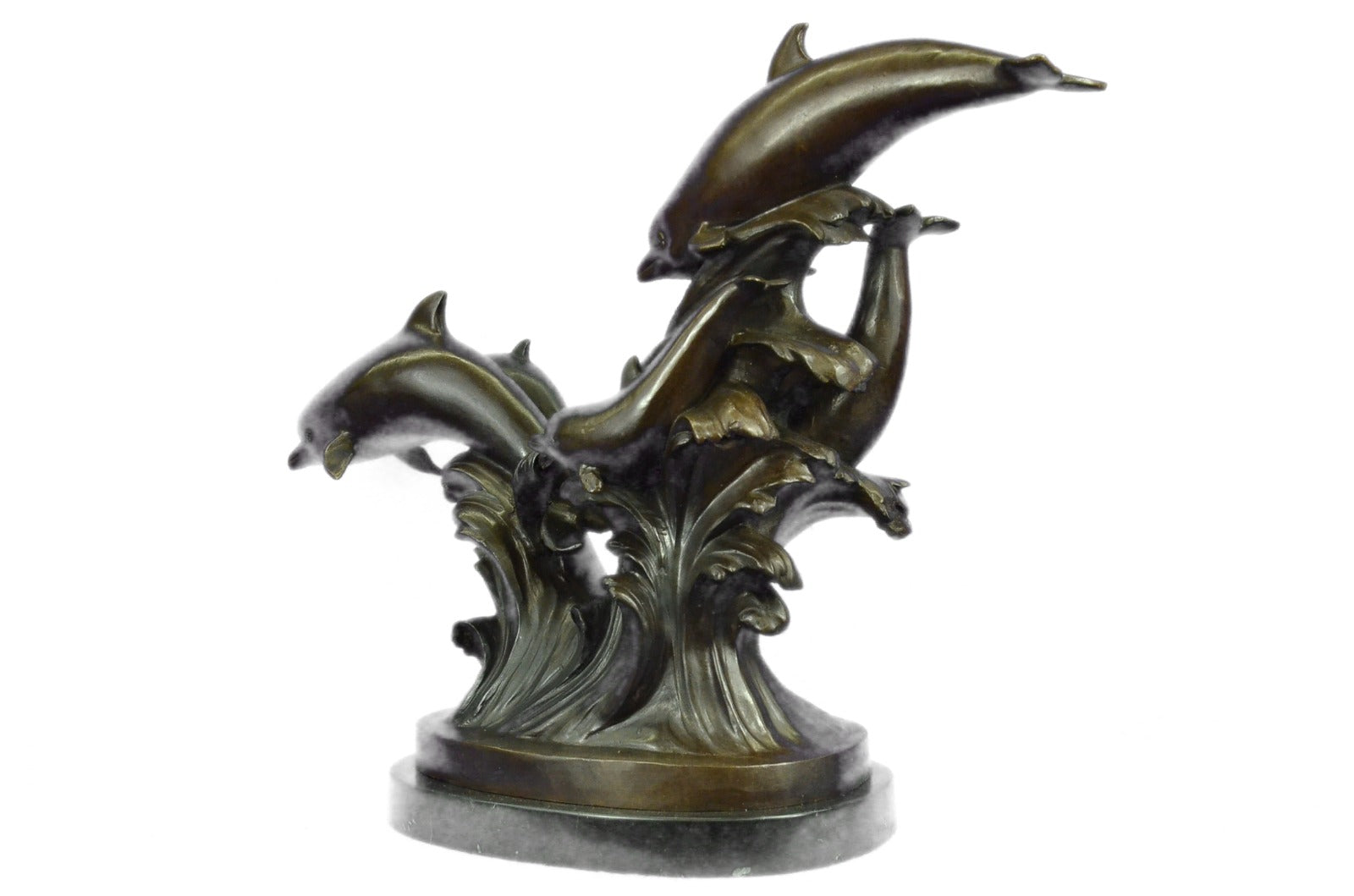 5 Dolphins Riding a Wave Bronze Sculpture Hot Cast Classic Artwork Marine Figure