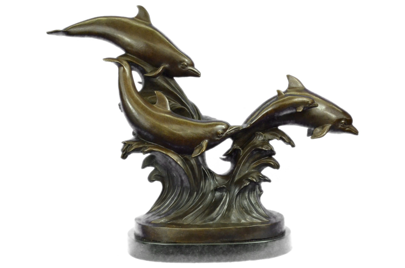 5 Dolphins Riding a Wave Bronze Sculpture Hot Cast Classic Artwork Marine Figure