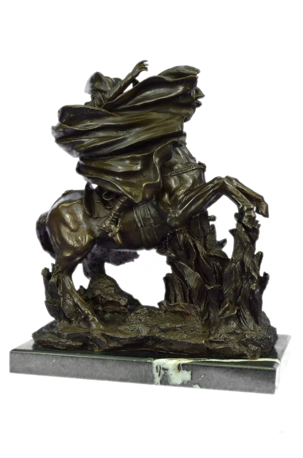 NAPOLEON BONAPARTE CROSSING THE ALPS PURE BRONZE STATUE MARBLE BASE SCULPTURE