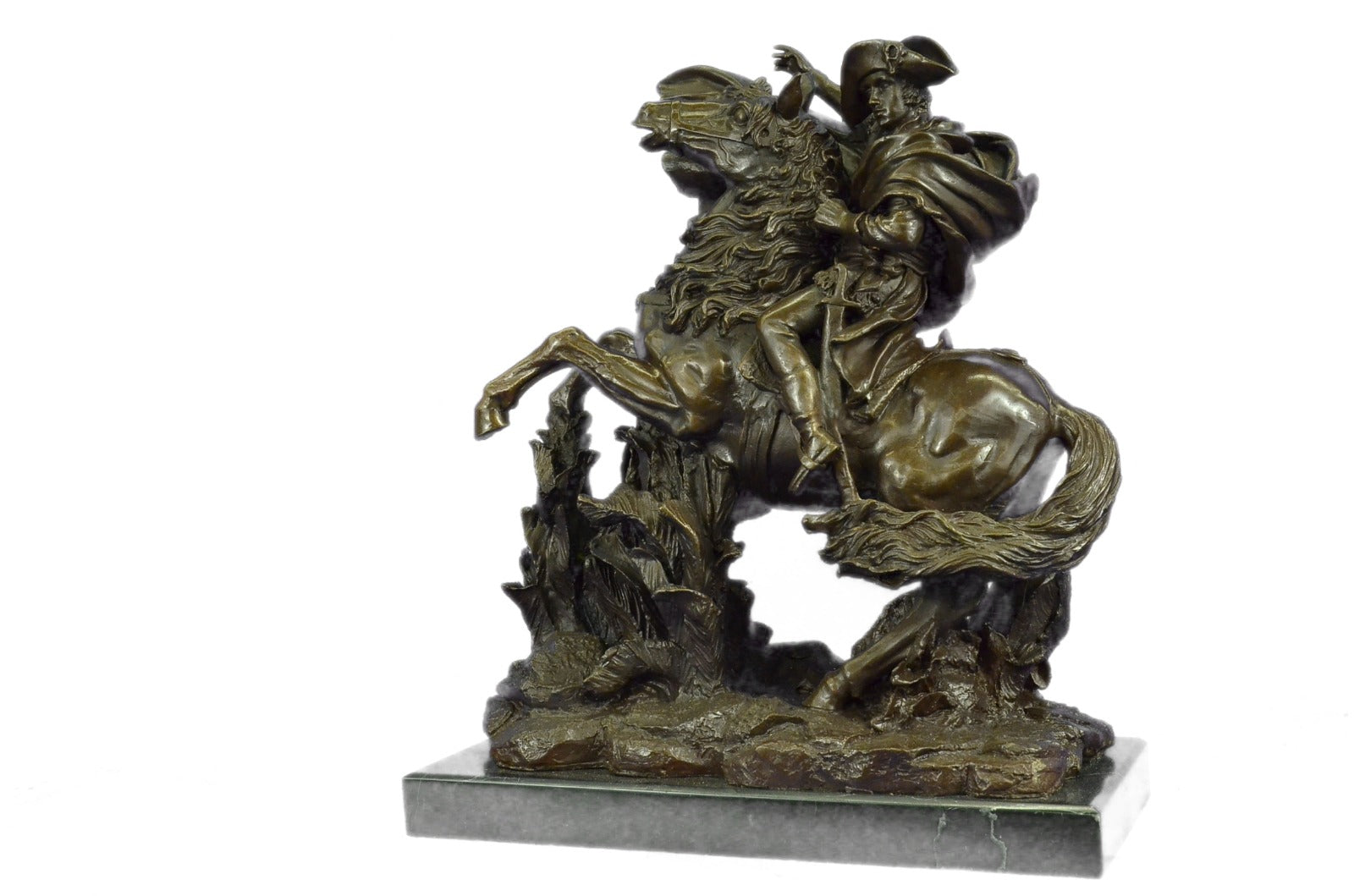 NAPOLEON BONAPARTE CROSSING THE ALPS PURE BRONZE STATUE MARBLE BASE SCULPTURE