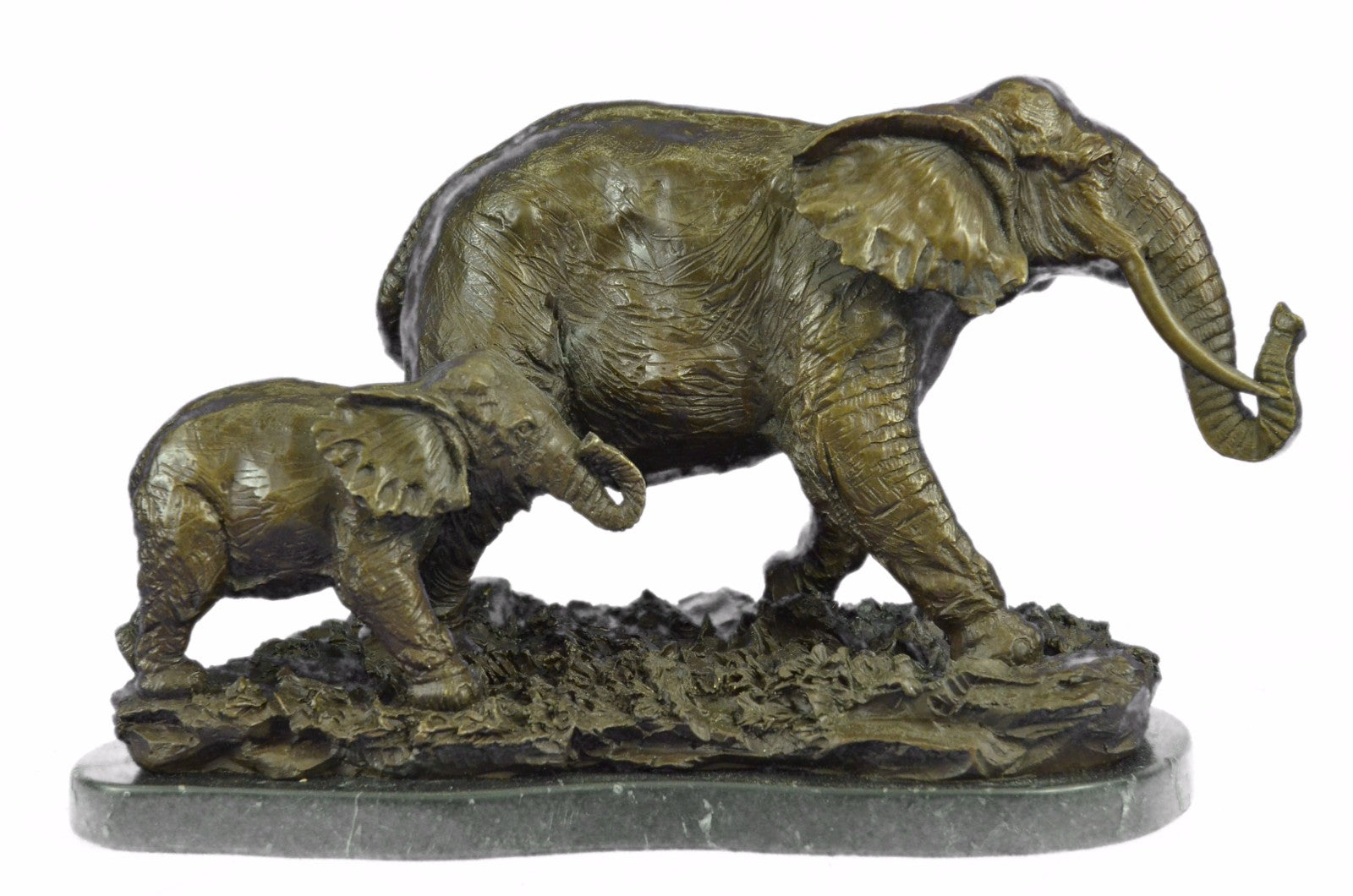 Signed 17 LBS African Elephants Bronze Sculpture Art Deco Hot cast Figurine Sale