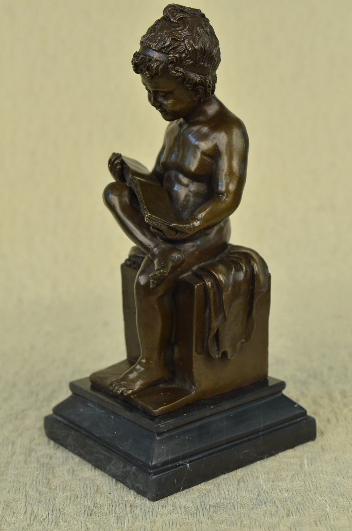 Handcrafted bronze sculpture SALE Marble Deco Art Book Reading Girl Young Nude