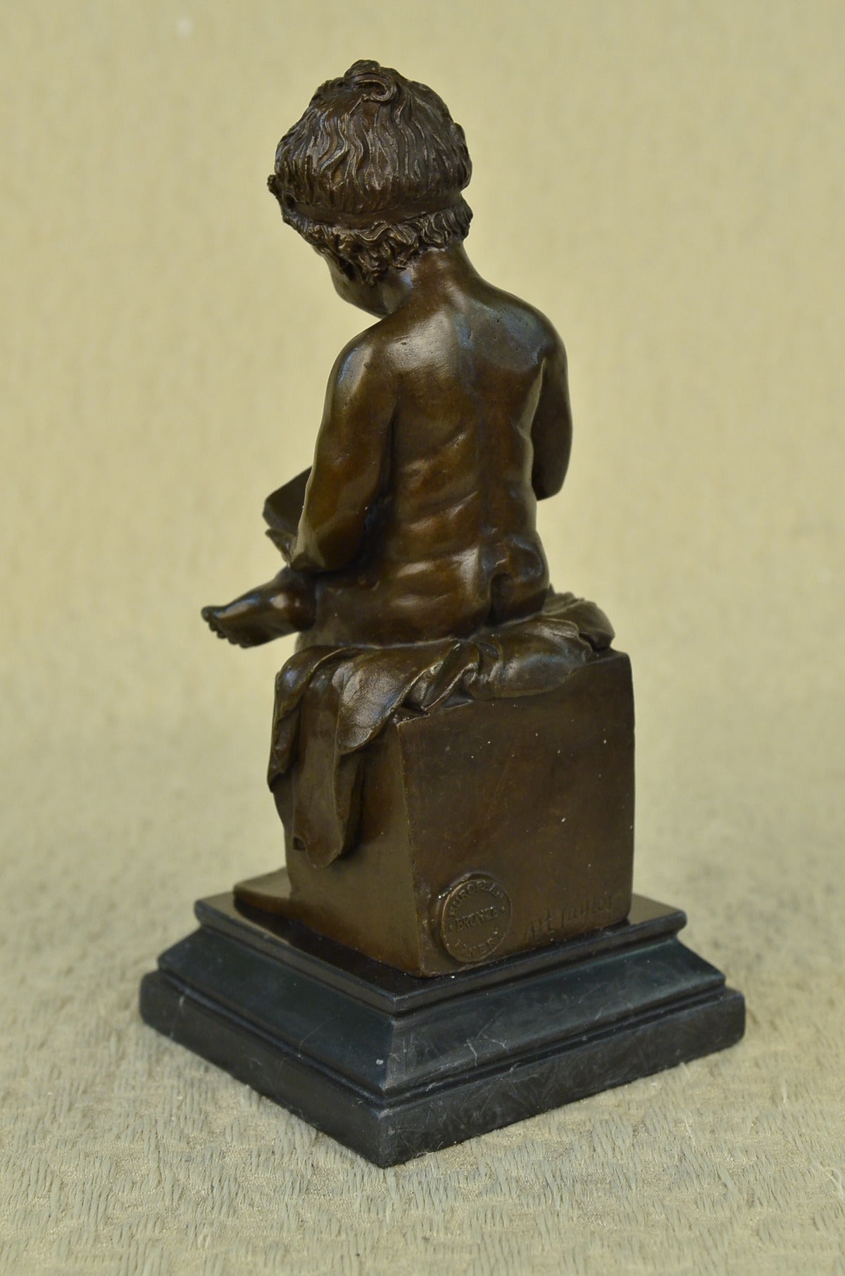 Handcrafted bronze sculpture SALE Marble Deco Art Book Reading Girl Young Nude