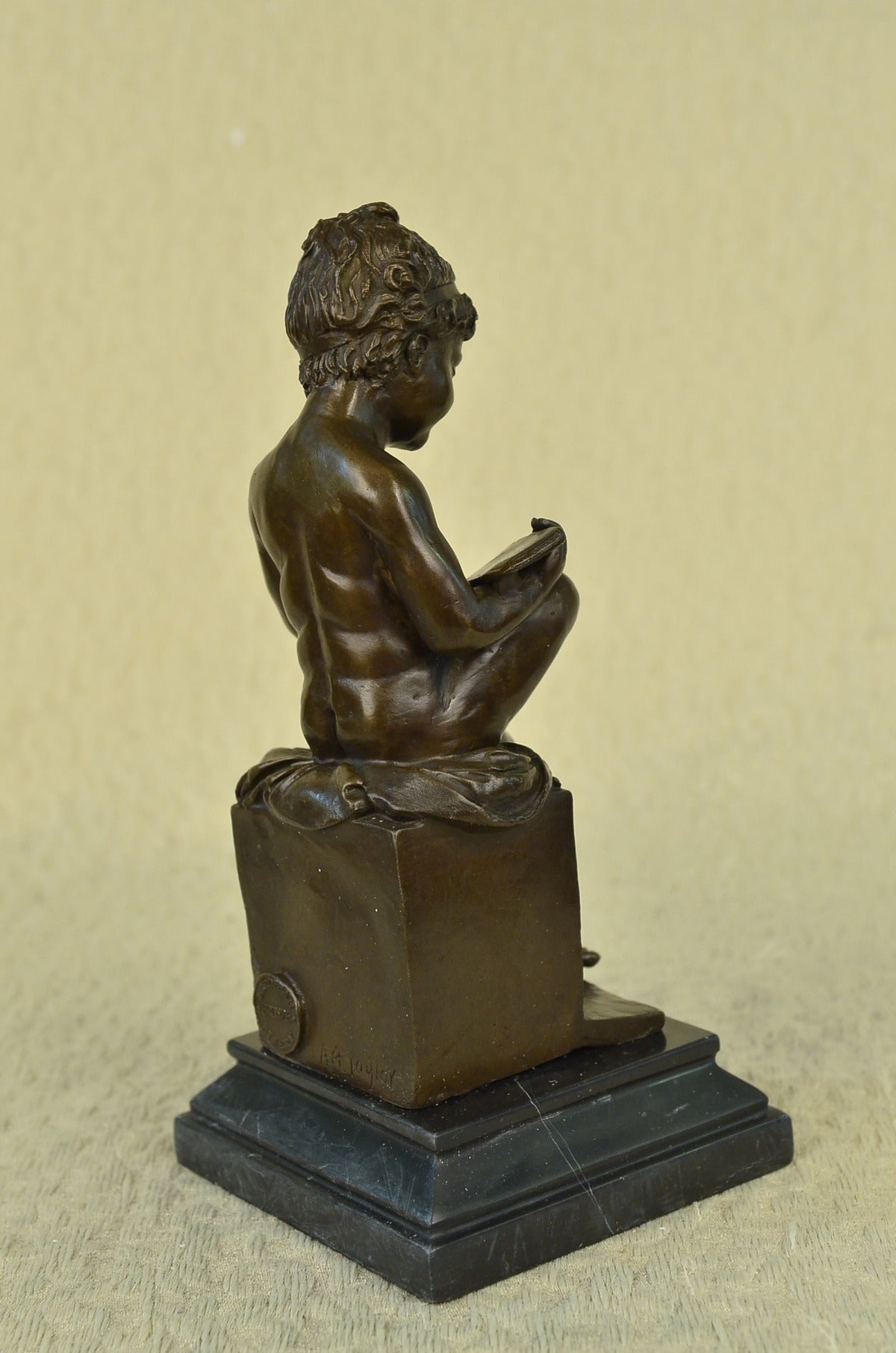 Handcrafted bronze sculpture SALE Marble Deco Art Book Reading Girl Young Nude