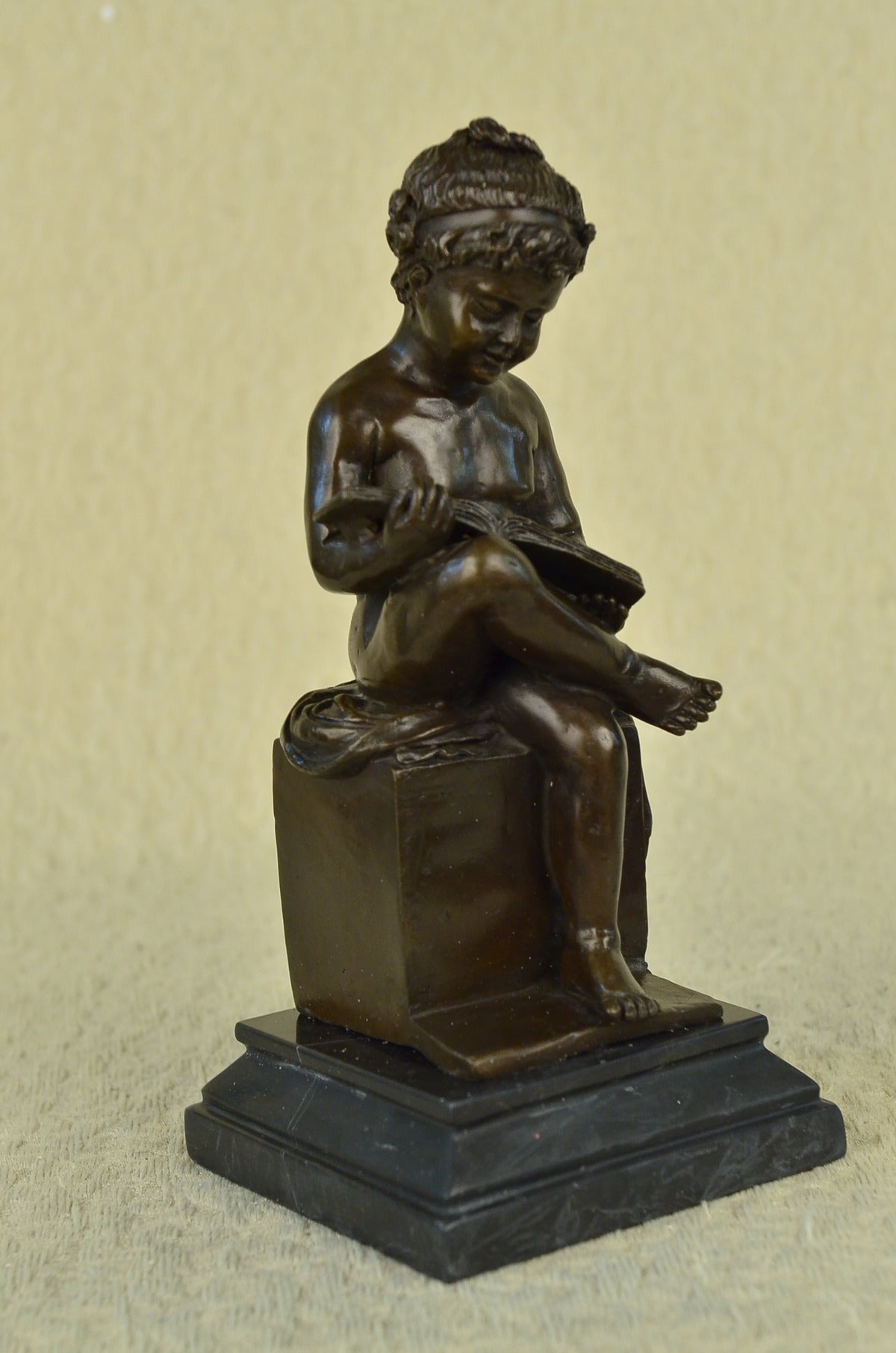 Handcrafted bronze sculpture SALE Marble Deco Art Book Reading Girl Young Nude