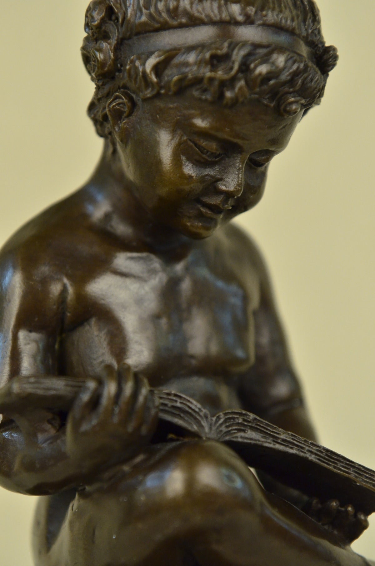 Handcrafted bronze sculpture SALE Marble Deco Art Book Reading Girl Young Nude