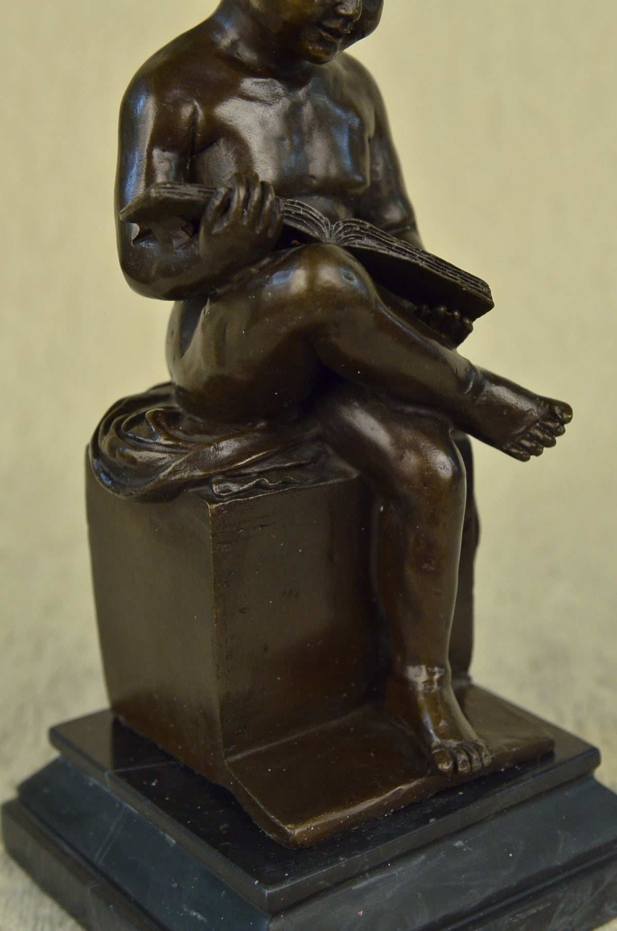 Handcrafted bronze sculpture SALE Marble Deco Art Book Reading Girl Young Nude