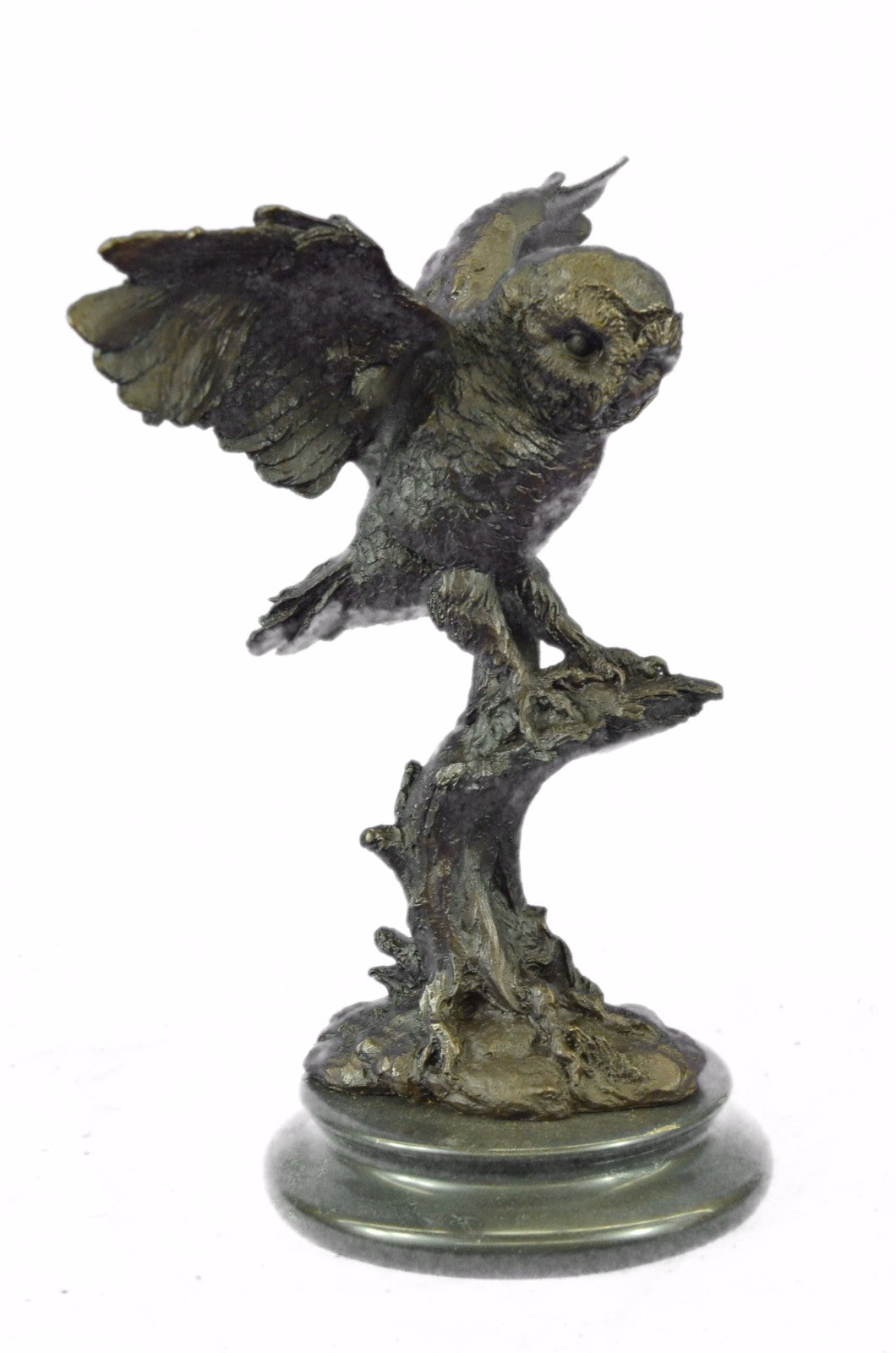 Abstract Modern Art Wildlife Owl Bird Bronze Sculpture Marble Base Figurine Figu