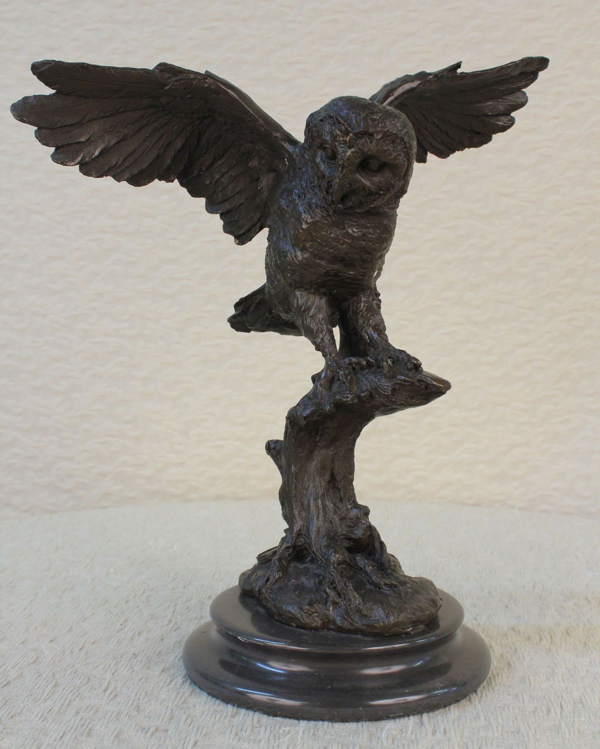 Abstract Modern Art Wildlife Owl Bird Bronze Sculpture Marble Base Figurine Figu