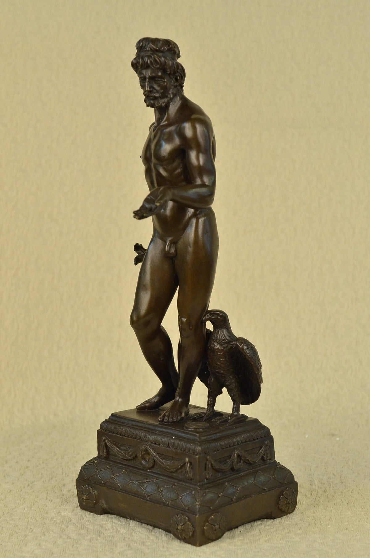 Handcrafted bronze sculpture SALE Falc Eagle Bird With Standing Man Roman Nude