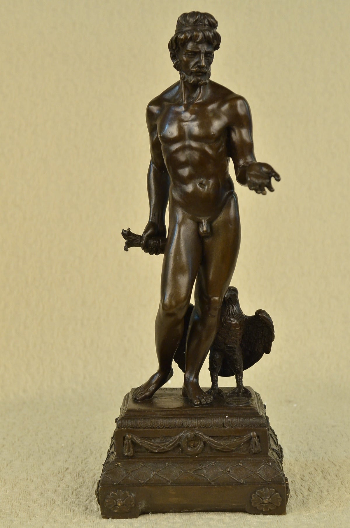 Handcrafted bronze sculpture SALE Falc Eagle Bird With Standing Man Roman Nude