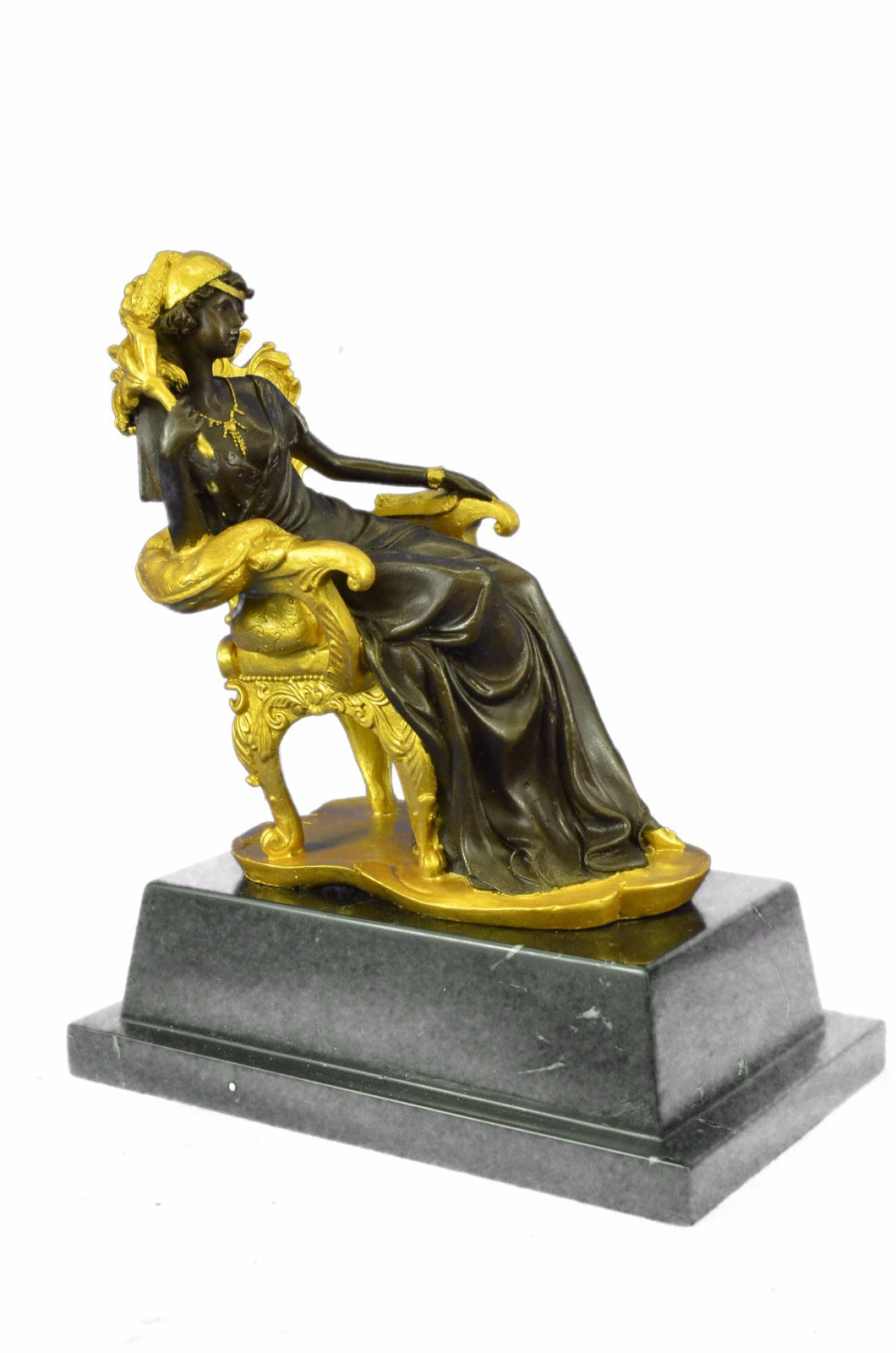 Handcrafted Art Nouveau Sexy woman Sitting on a Chair Bronze Sculpture Figurine