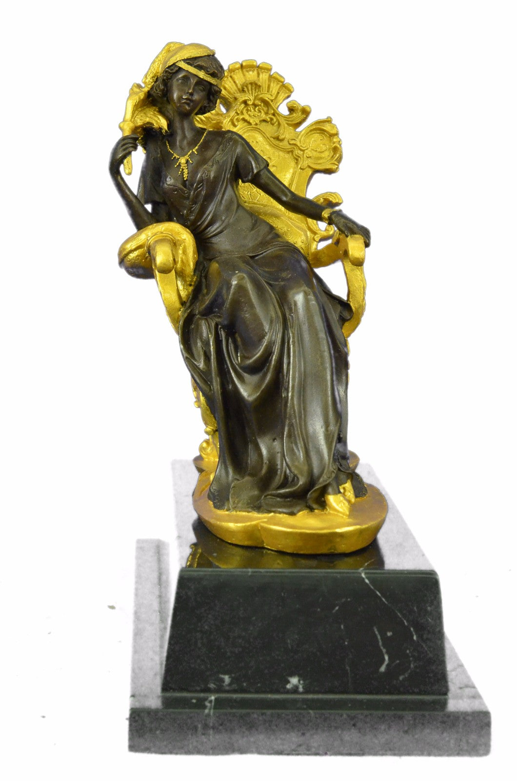 Handcrafted Art Nouveau Sexy woman Sitting on a Chair Bronze Sculpture Figurine
