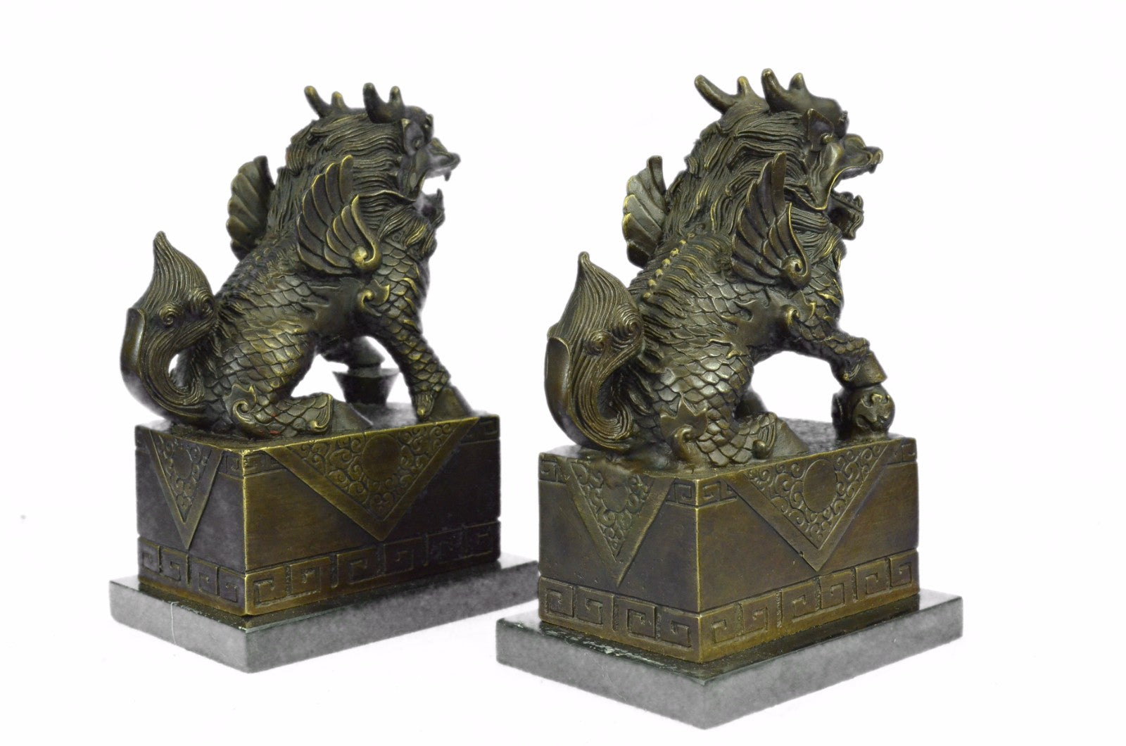 Chinese Vintage Copper Guardian Lion Foo Fu Dog Door guard Statue A Pair H25.4c