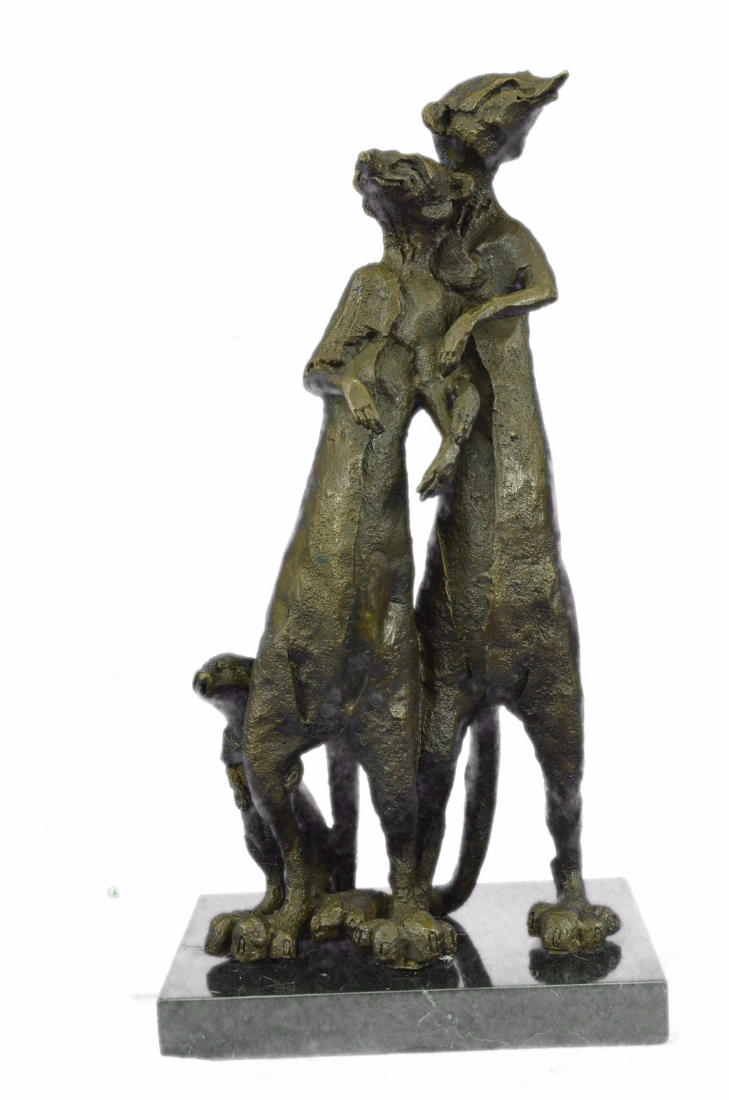 Art Deco Hand Made Mother and Father and Child Meerkat Bronze Sculpture Sale