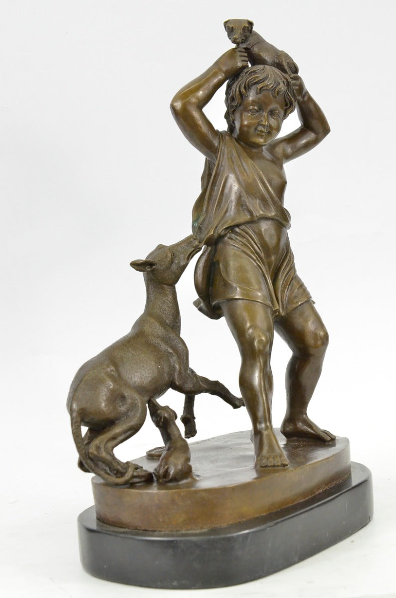 Handcrafted bronze sculpture SALE Dog His With Boy Vitaleh Aldo Original Rare *