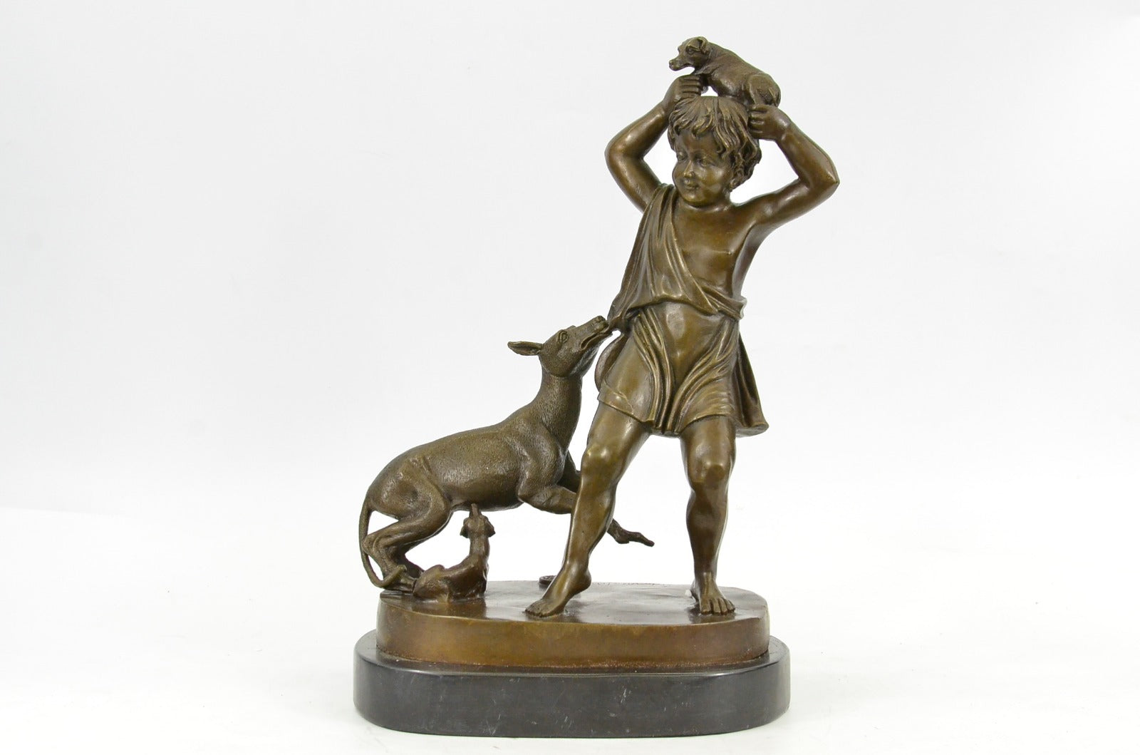 Handcrafted bronze sculpture SALE Dog His With Boy Vitaleh Aldo Original Rare *