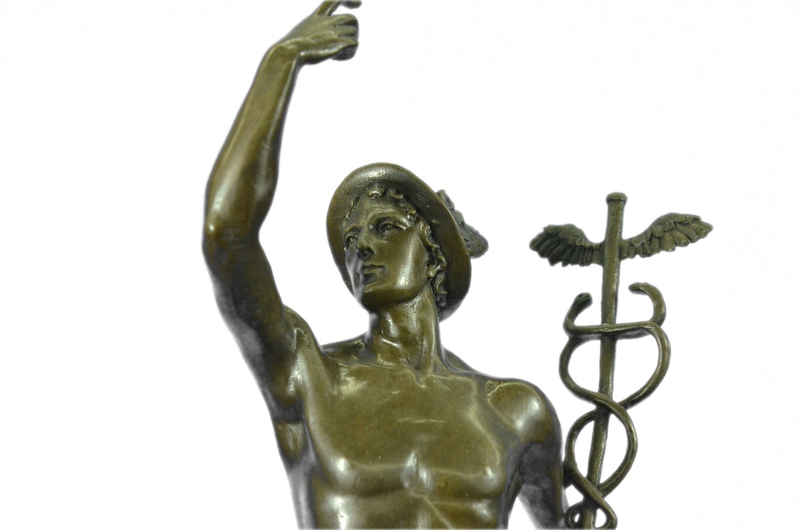 Vintage "Flying Mercury" 23"-High Bronze Statue with Black Circular Marble Base