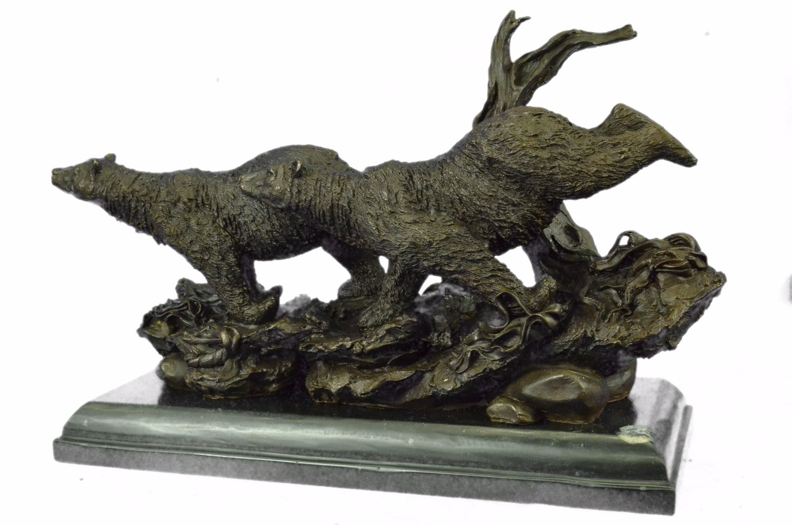 Bronze Statue two Bears. mother & baby bear Sculpture Hot Cast Figurine Figure