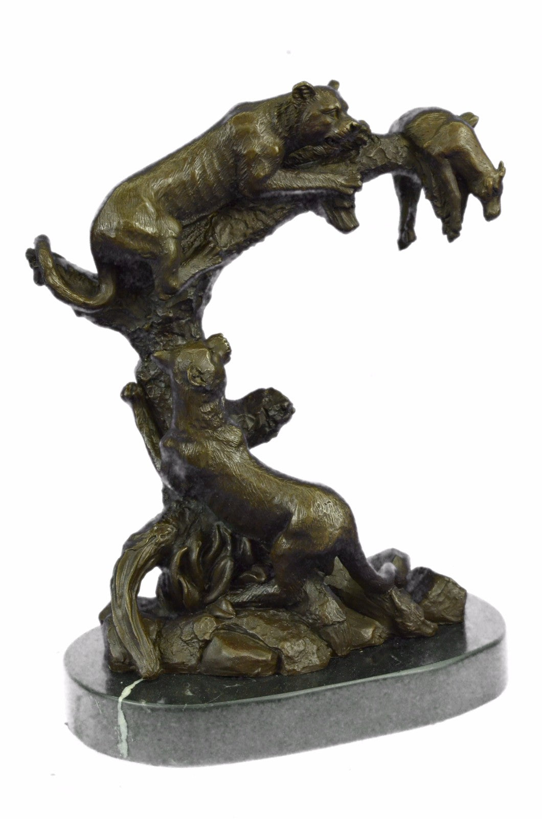 Art Deco Wildlife Bronze Sculpture Mountain Lion with Prey Bronze Sculpture Sale