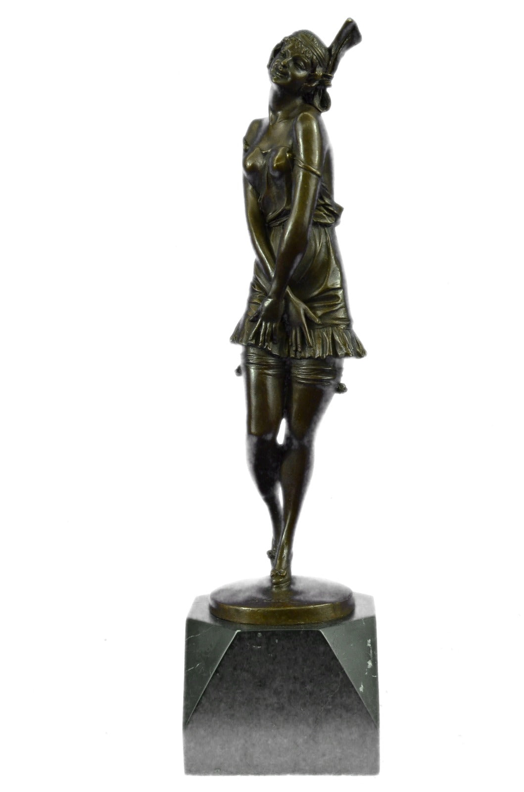 1940 Style Flapper Dancer Bronze Sculpture Marble Base Figurine Artwork Figurine